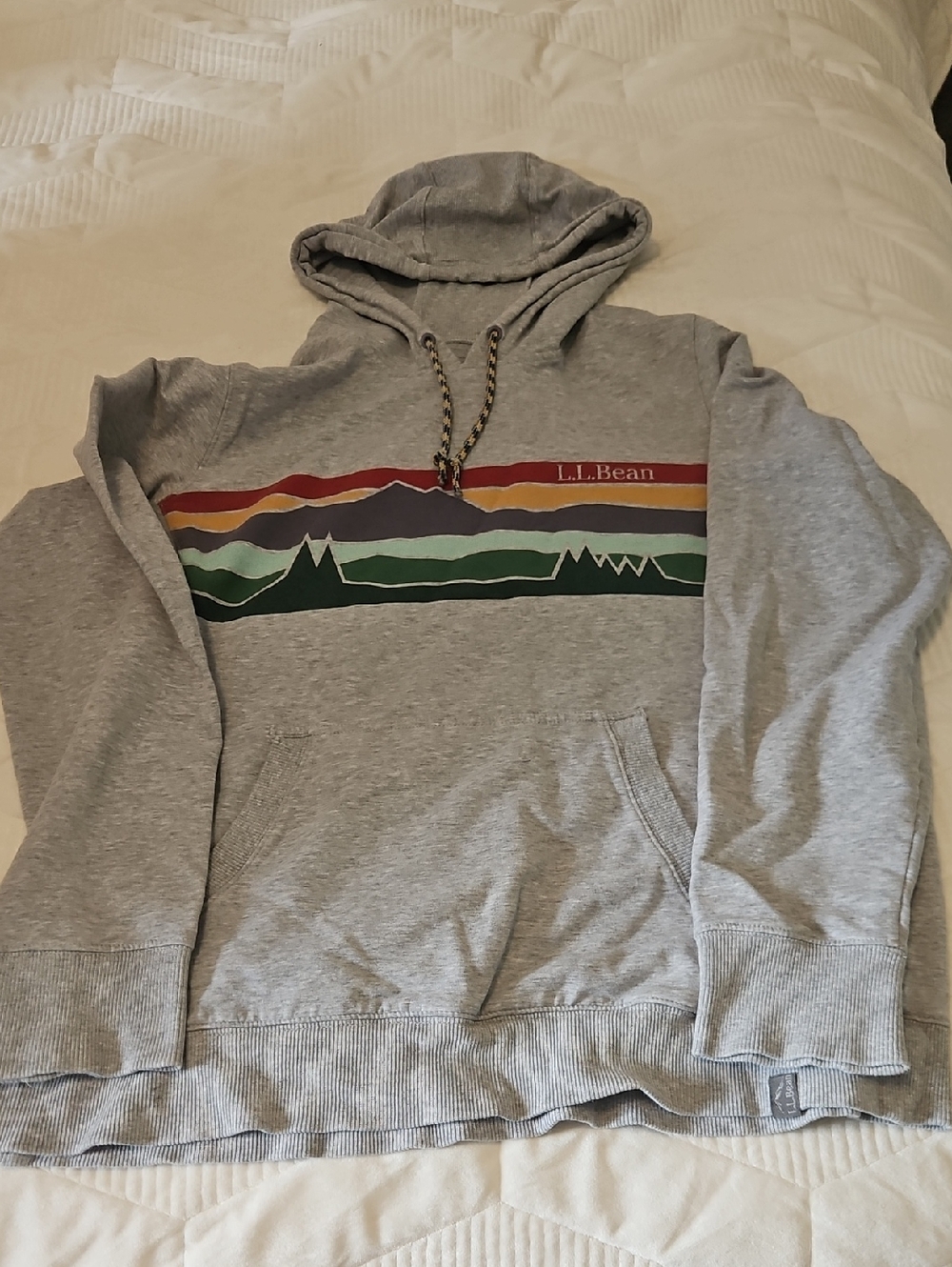 L.L. Bean Gray Hoodie with Multicolor Mountain Stripe